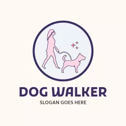 Charming Pink and Purple Illustration of Dog Walker Logo Template