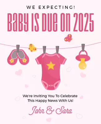 Charming Pink Baby Clothes Pregnancy Announcement Flyer Template