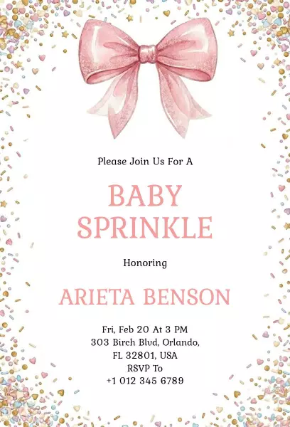 Charming Pink Bow Baby Sprinkle Celebration Invitation Template