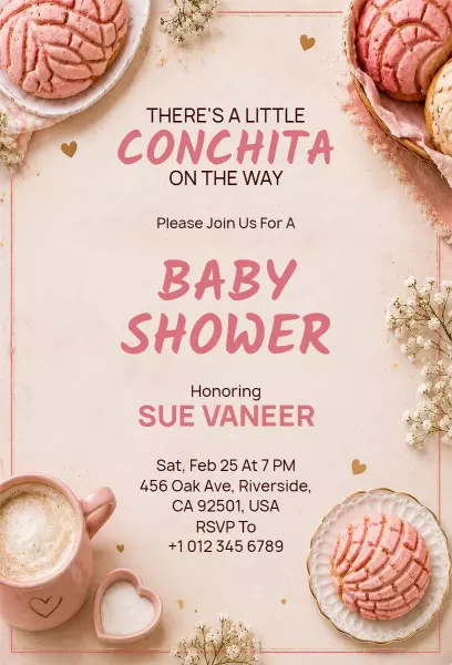 Charming Pink Conchita Baby Shower Celebration Invitation Template