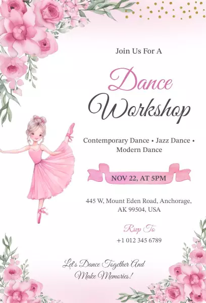 Charming Pink Dance Workshop Invitation Template