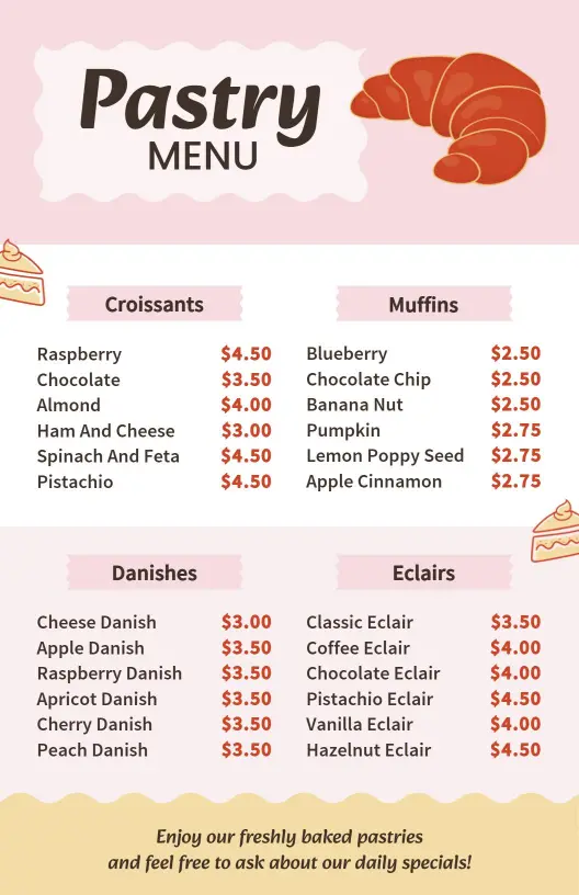 Charming Pink Dessert and Pastries Menu Template