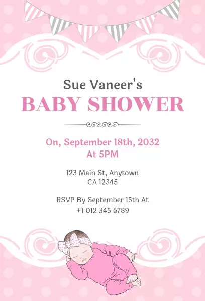 Charming Pink Floral Baby Shower Celebration Invitation Template