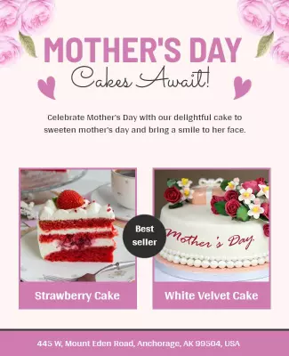 Charming Pink Floral Mother's Day Cake Promotion Poster Template