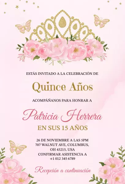 Charming Pink Floral Quinceanera Celebration Invitation Template