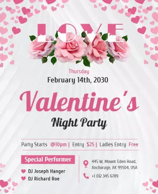 Charming Pink Floral Valentine's Night Party Poster Template