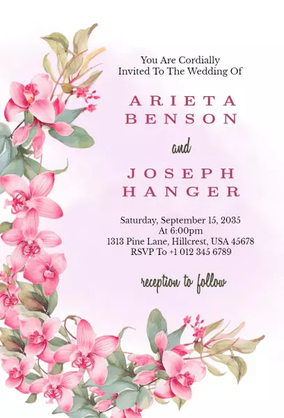 Charming Pink Floral Wedding Celebration Invitation Template
