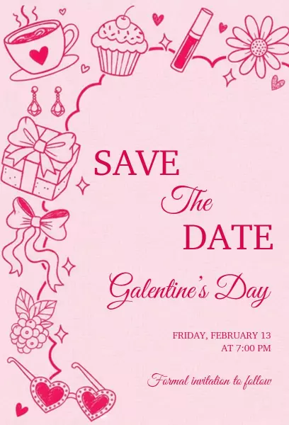 Charming Pink Galentine's Day Celebration Invitation Template