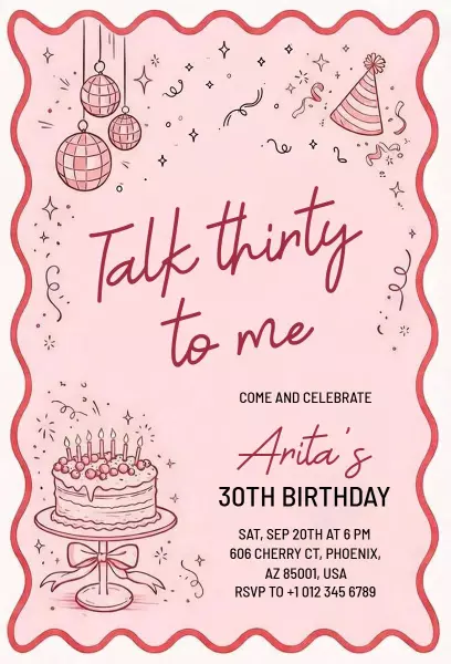 Charming Pink Glam 30th Birthday Celebration Invitation Template