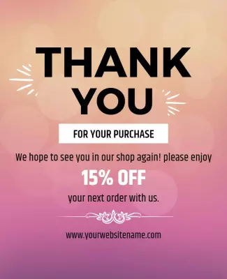 Charming Pink Gradient Thank You Purchase Discount Poster Template