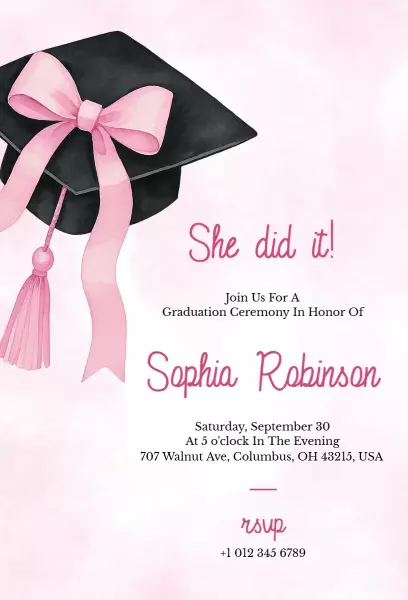 Charming Pink Graduation Ceremony Celebration Invitation Template