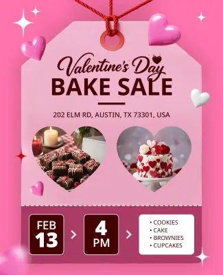 Charming Pink Heart-Themed Valentine's Day Bake Sale Flyer Template