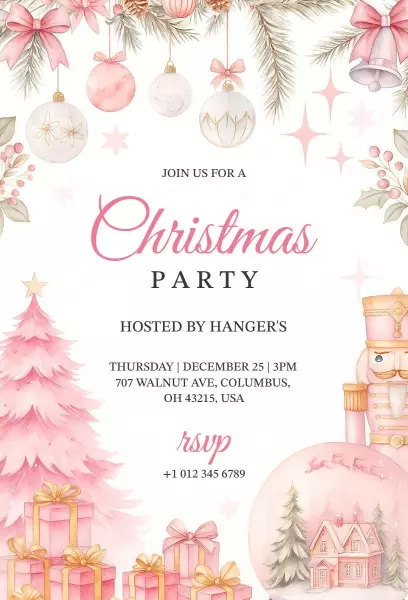 Charming Pink Holiday Christmas Party Invitation Template