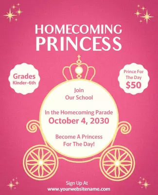 Charming Pink Homecoming Princess Parade Invitation Poster Template