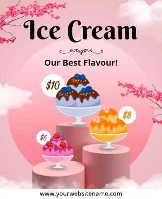 Charming Pink Ice Cream Flavor Showcase Flyer Template