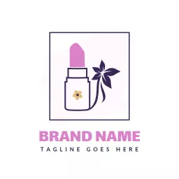 Charming Pink Lipstick with Floral Accents for Beauty Logo Template
