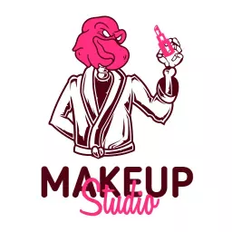 Charming Pink Mascot Raising Makeup Product for Beauty Logo Template