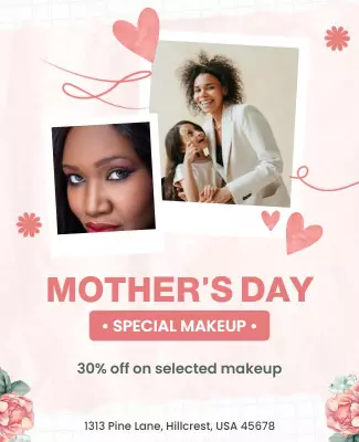 Charming Pink Mother's Day Special Makeup Offer Poster Template