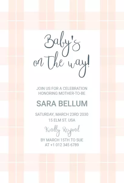 Charming Pink Plaid Baby Shower Celebration Invitation Template
