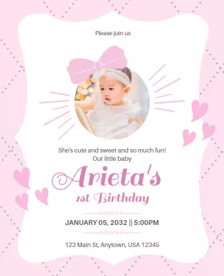Charming Pink Princess First Birthday Celebration Poster Template