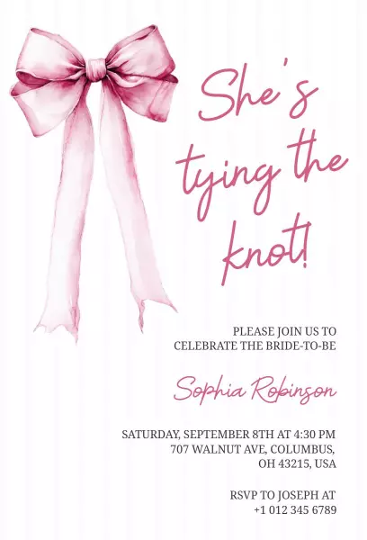 Charming Pink Ribbon Bridal Shower Celebration Invitation Template
