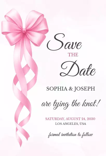 Charming Pink Ribbon Wedding Save The Date Invitation Template