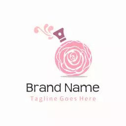 Charming Pink Rose Perfume Bottle Design with Fragrance Logo Template