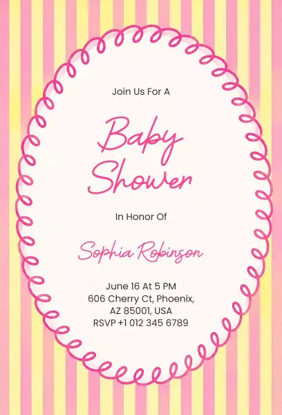 Charming Pink Striped Baby Shower Celebration Invitation Template
