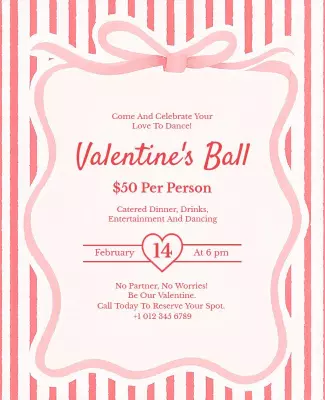 Charming Pink Striped Valentine’s Ball Dance Invitation Poster Template
