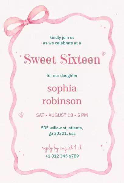 Charming Pink Sweet 16 Birthday Celebration Invitation Template