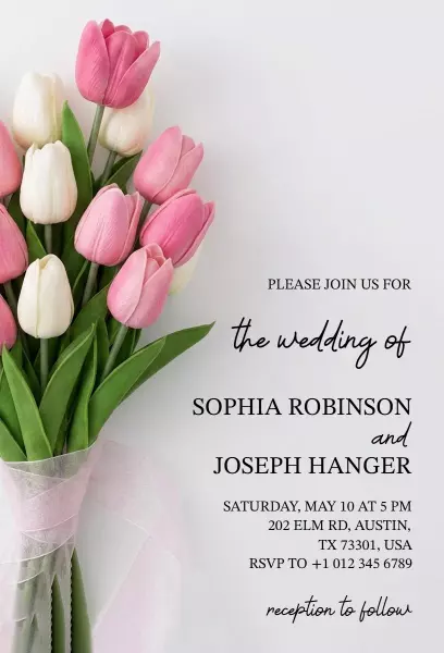 Charming Pink Tulip Floral Wedding Celebration Invitation Template