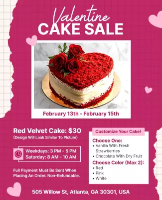 Charming Pink Valentine Cake Sale Promotion Poster Template