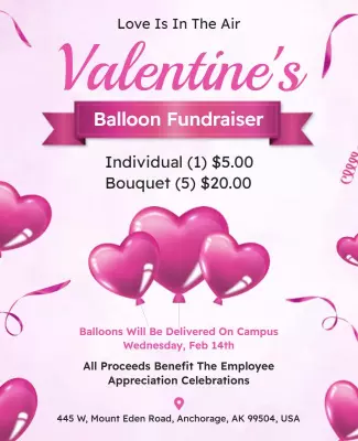 Charming Pink Valentine's Day Balloon Fundraiser Poster Template