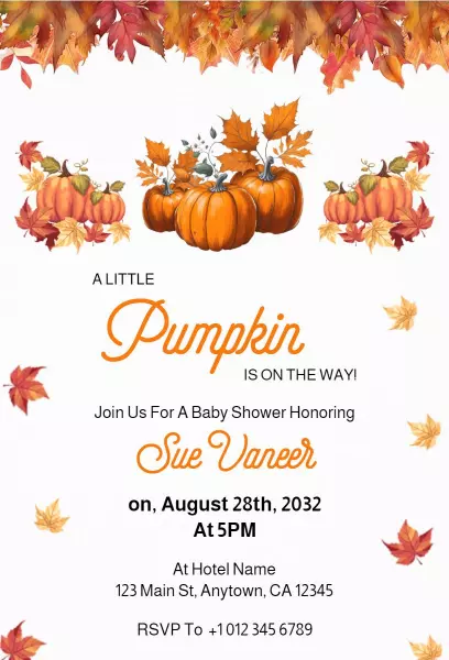 Charming Pumpkin Fall Baby Shower Celebration Invitation Template