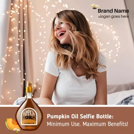 Charming Pumpkin Oil Selfie Bottle Promotion for Hair Oil Ad Template