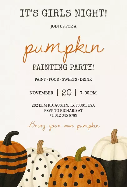 Charming Pumpkin Paint Party Gathering Invitation Template
