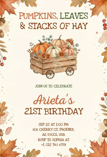 Charming Pumpkin Patch Fall Birthday Celebration Invitation Template