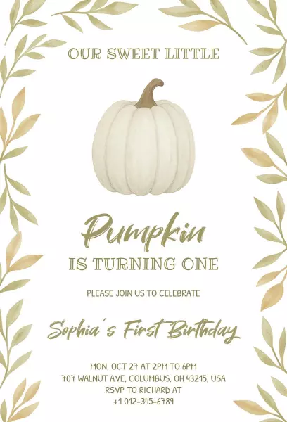 Charming Pumpkin Themed Fall Birthday Celebration Invitation Template