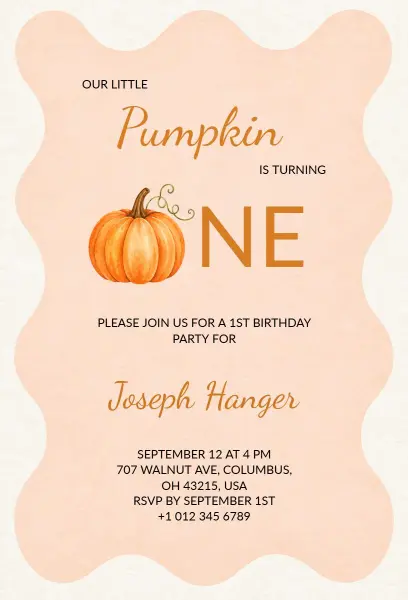 Charming Pumpkin Themed First Birthday Celebration Invitation Template