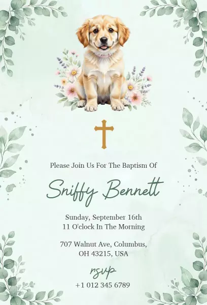 Charming Puppy Themed Baptism Celebration Invitation Template