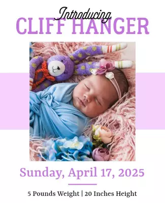 Charming Purple Baby Announcement with Sweet Floral Accents Poster Template