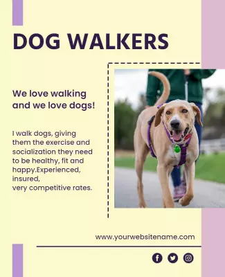 Charming Purple Dog Walking Service Promotion Poster Template