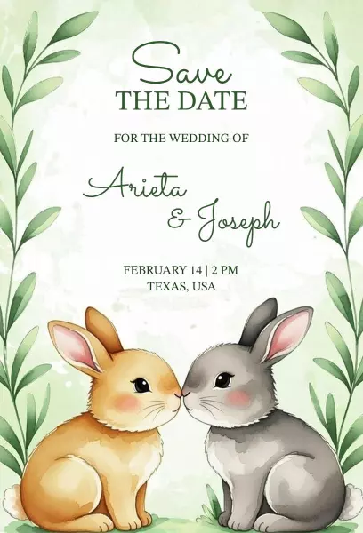 Charming Rabbit Theme Save The Date Wedding Invitation Template