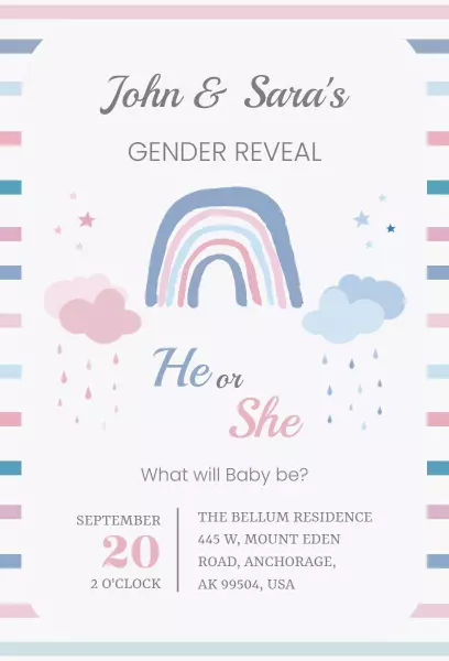 Charming Rainbow Gender Reveal Celebration Invitation Template