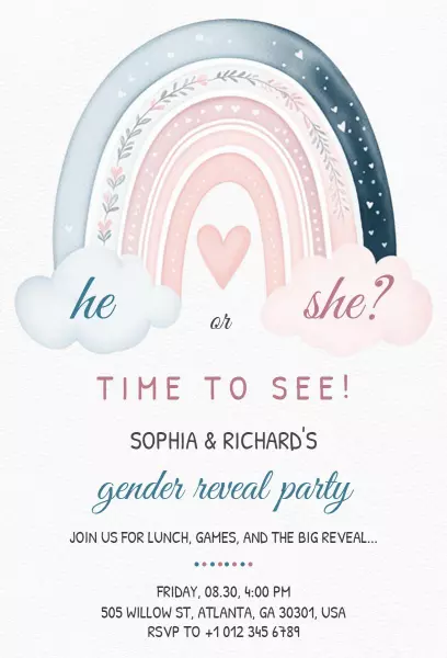 Charming Rainbow Themed Gender Reveal Celebration Invitation Template