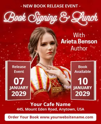 Charming Red Book Signing and Lunch Event Flyer Template