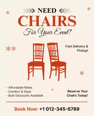 Charming Red Event Chair Rental Service Poster Template