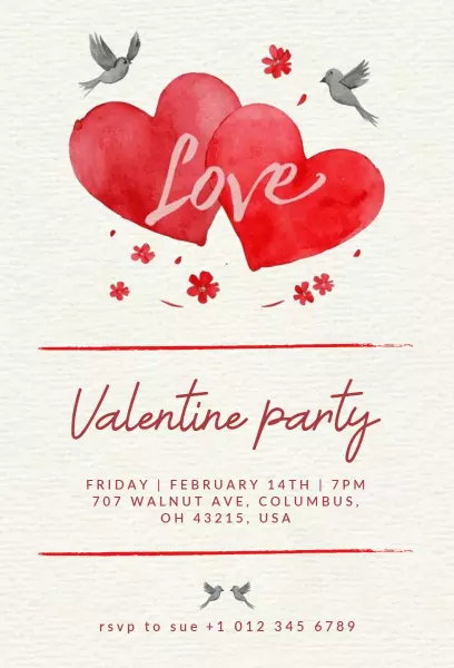 Charming Red Hearts Romantic Valentine's Day Party Invitation Template