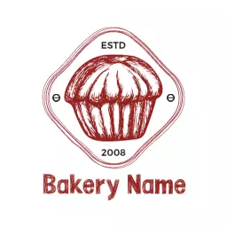Charming Red Sketch of Muffin for Your Bakery Name Logo Template