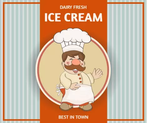Charming Retro Ice Cream Chef Illustration Ad Template
